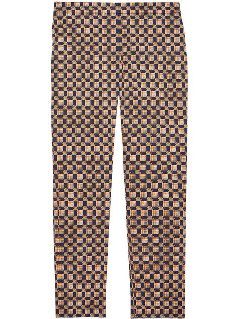 Tiled Archive Print Stretch Cotton Cigarette Trousers 